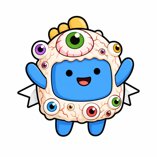 Atli ricoperto di occhi da cartone animato di tutti i colori