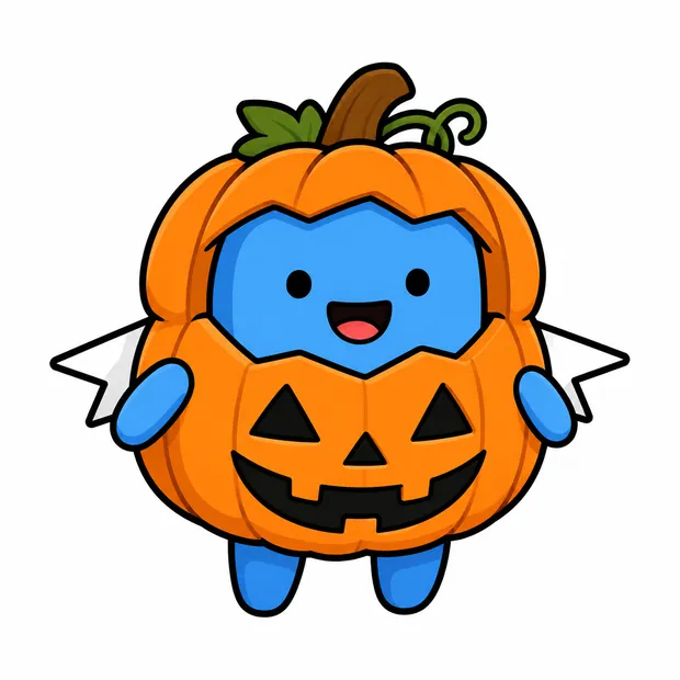 Atli con una zucca intagliata in testa, la faccia che spunta dalla bocca